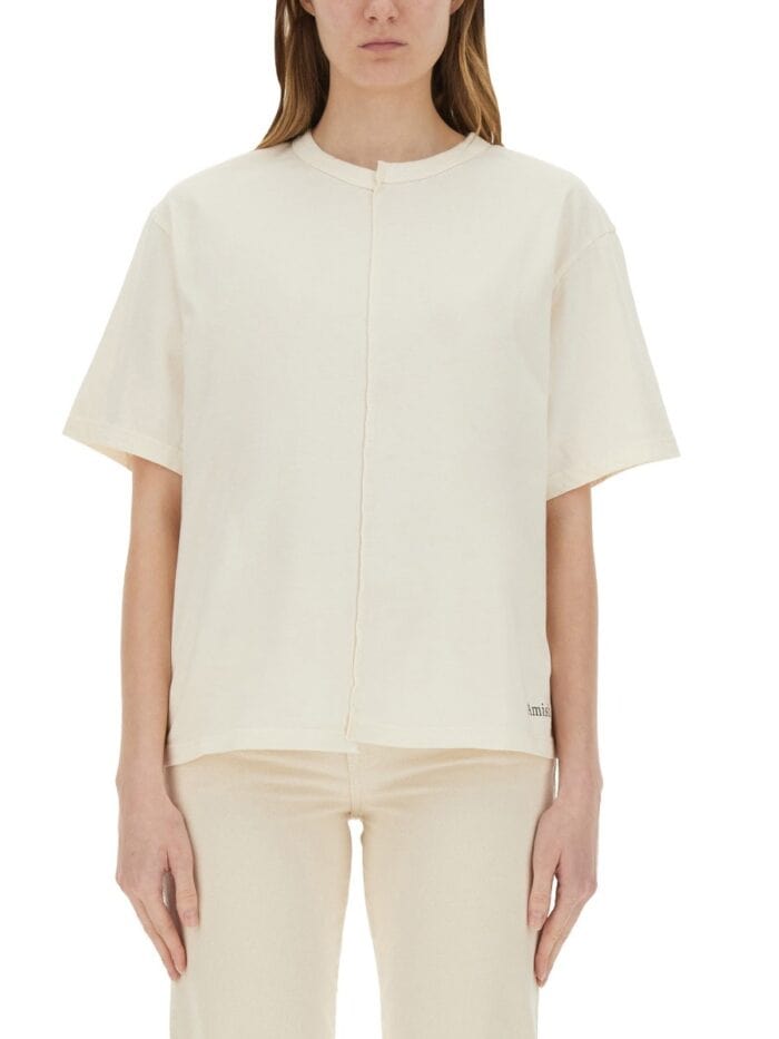 AMISH ASYMMETRIC T-SHIRT WITH MICRO LOGO