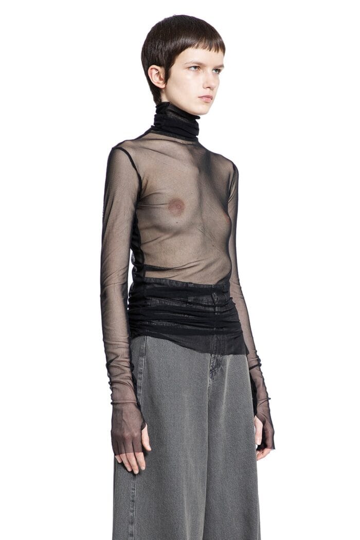 ANDREA YA AQOV Mesh Turtleneck Top