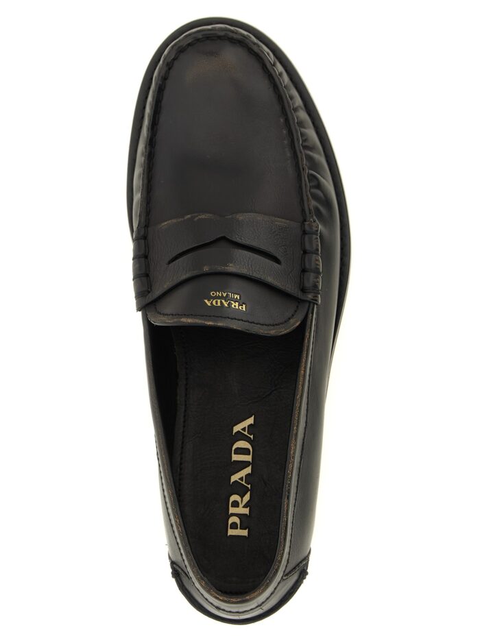 PRADA Antiqued Leather Loafers