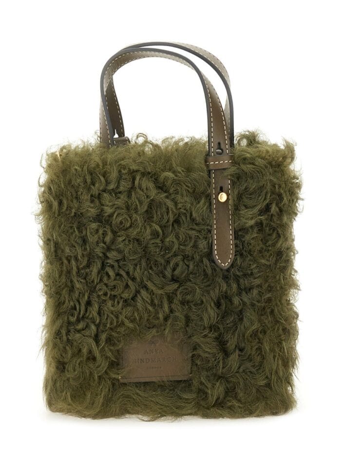 ANYA HINDMARCH "N/S MINI EYES" SHEARLING TOTE BAG