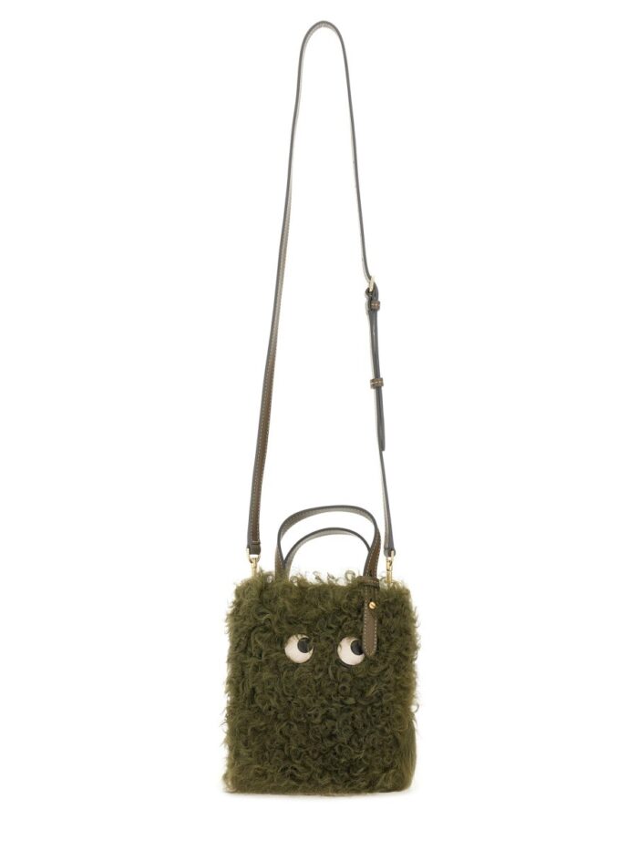 ANYA HINDMARCH "N/S MINI EYES" SHEARLING TOTE BAG