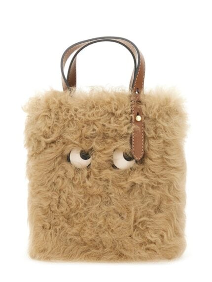 ANYA HINDMARCH "N/S MINI EYES" SHEARLING TOTE BAG
