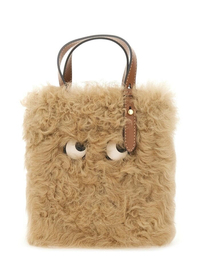 ANYA HINDMARCH "N/S MINI EYES" SHEARLING TOTE BAG