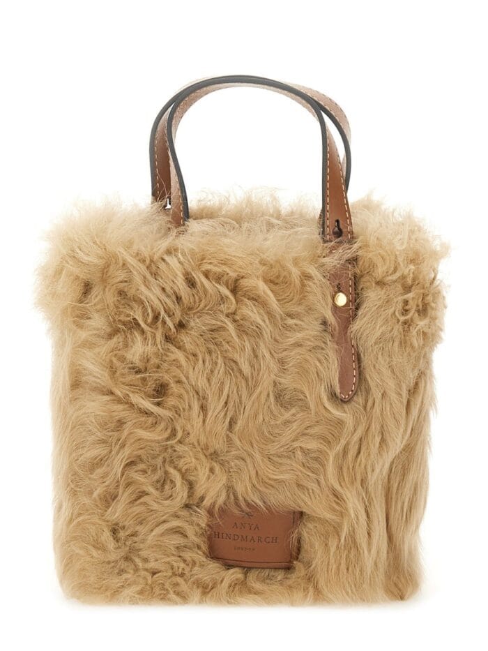 ANYA HINDMARCH "N/S MINI EYES" SHEARLING TOTE BAG