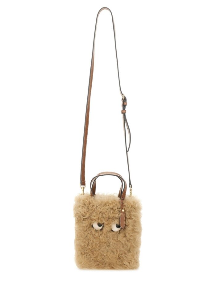 ANYA HINDMARCH "N/S MINI EYES" SHEARLING TOTE BAG