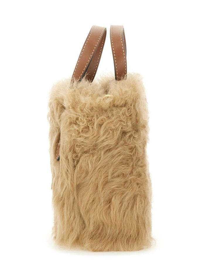 ANYA HINDMARCH "N/S MINI EYES" SHEARLING TOTE BAG