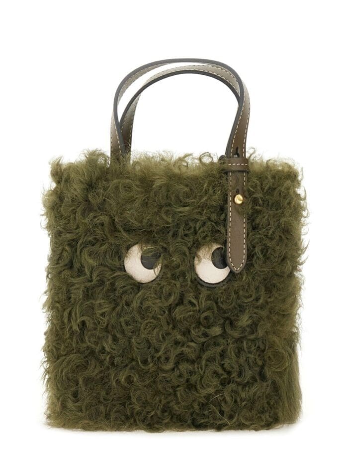 ANYA HINDMARCH "N/S MINI EYES" SHEARLING TOTE BAG