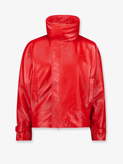 Balenciaga Arrotondato Leather Jacket With Engraved Lettering Logo On The Front