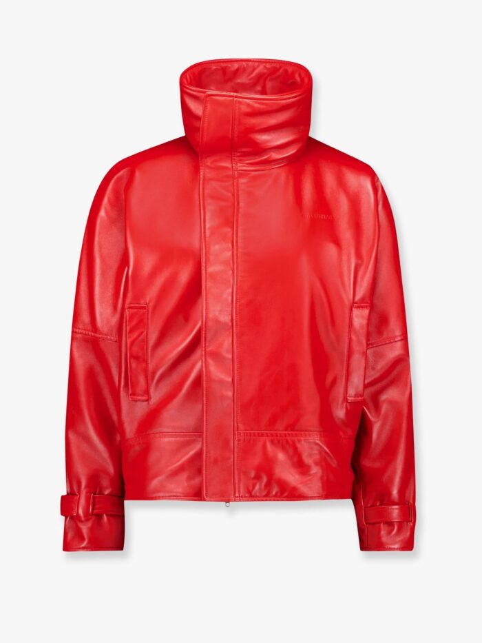 balenciaga arrotondato leather jacket with engraved lettering logo on the front Balenciaga Arrotondato Leather Jacket With Engraved Lettering Logo On The Front