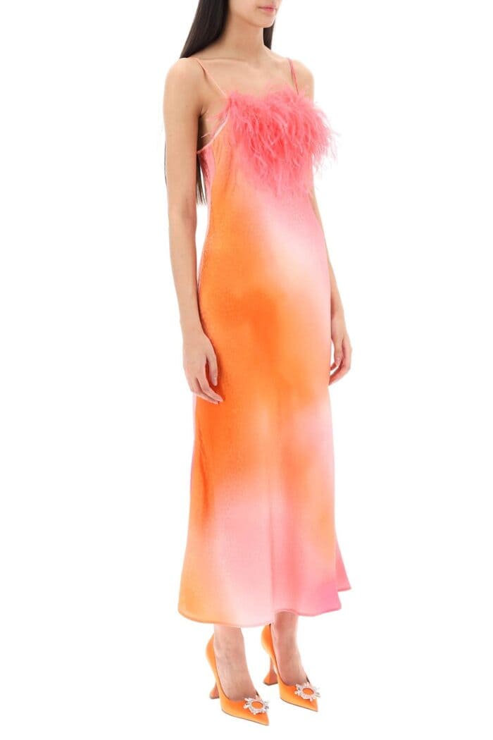 Art Dealer 'ella' Maxi Slip Dress In Jacquard Satin With Feathers