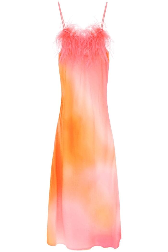 Art Dealer 'ella' Maxi Slip Dress In Jacquard Satin With Feathers