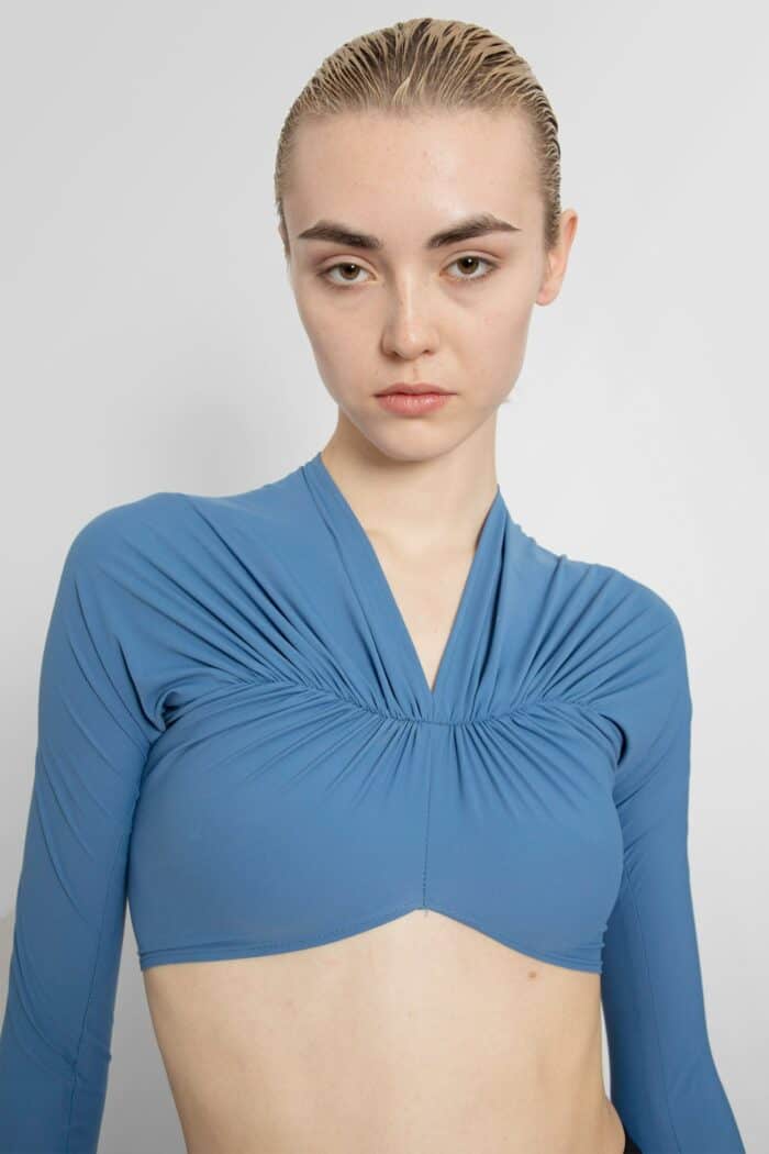 ATLEIN V-neck Ruched Cropped Top