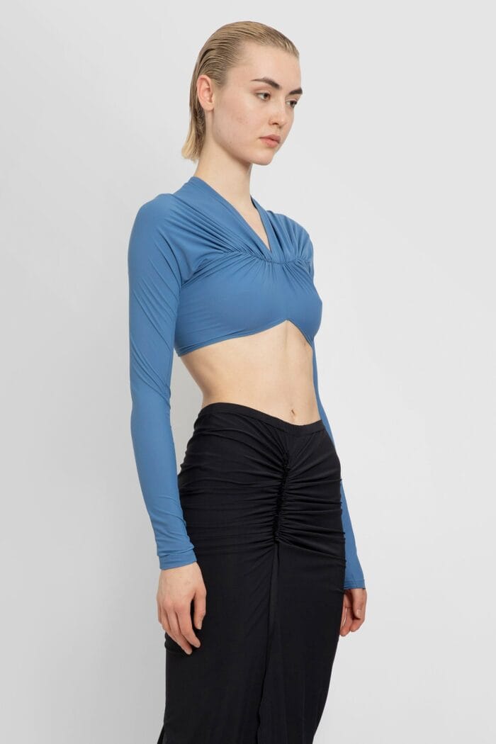 ATLEIN V-neck Ruched Cropped Top