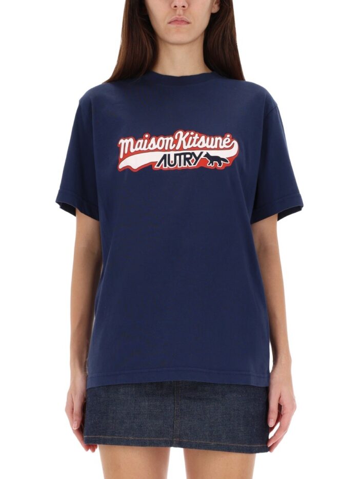 autry x maison kitsunÉ t shirt with logo Autry X Maison KitsunÉ T-shirt With Logo