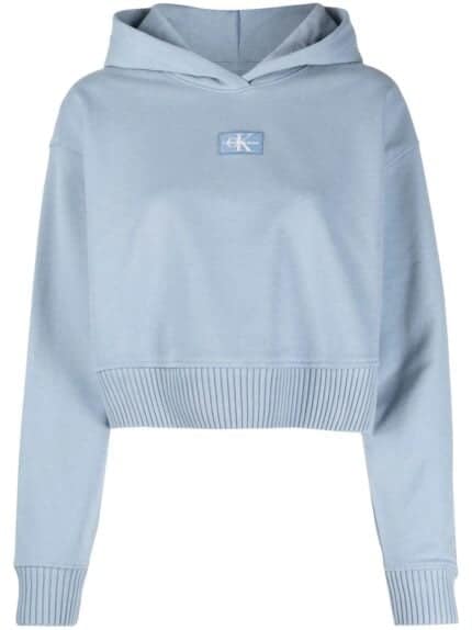 Badge Wide Sleeves Crop Hoodie