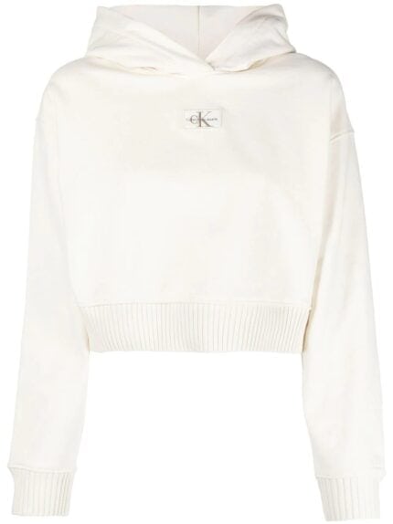 Badge Wide Sleeves Crop Hoodie