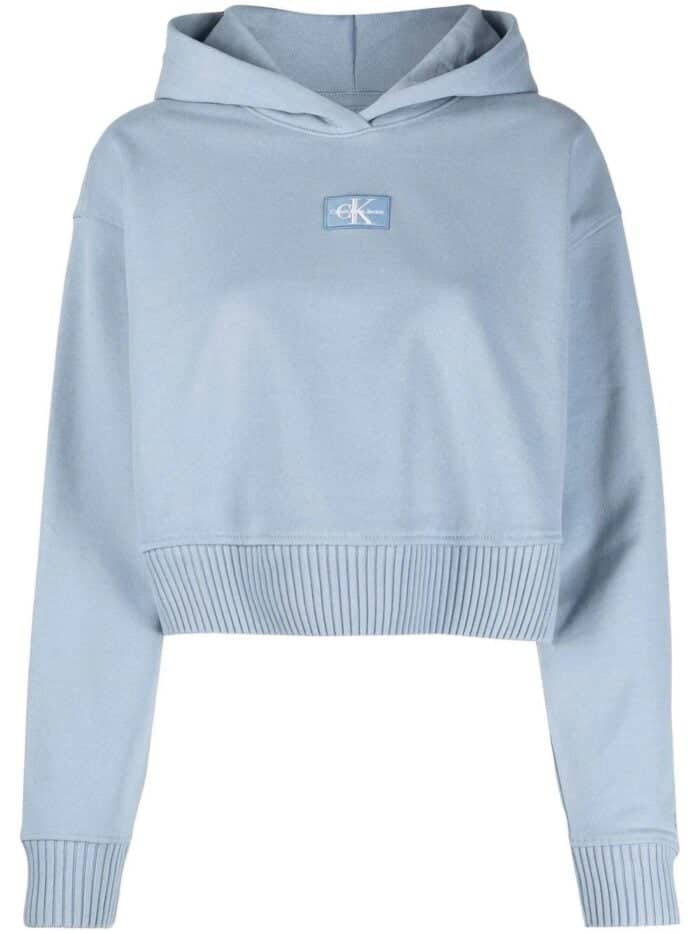 Badge Wide Sleeves Crop Hoodie