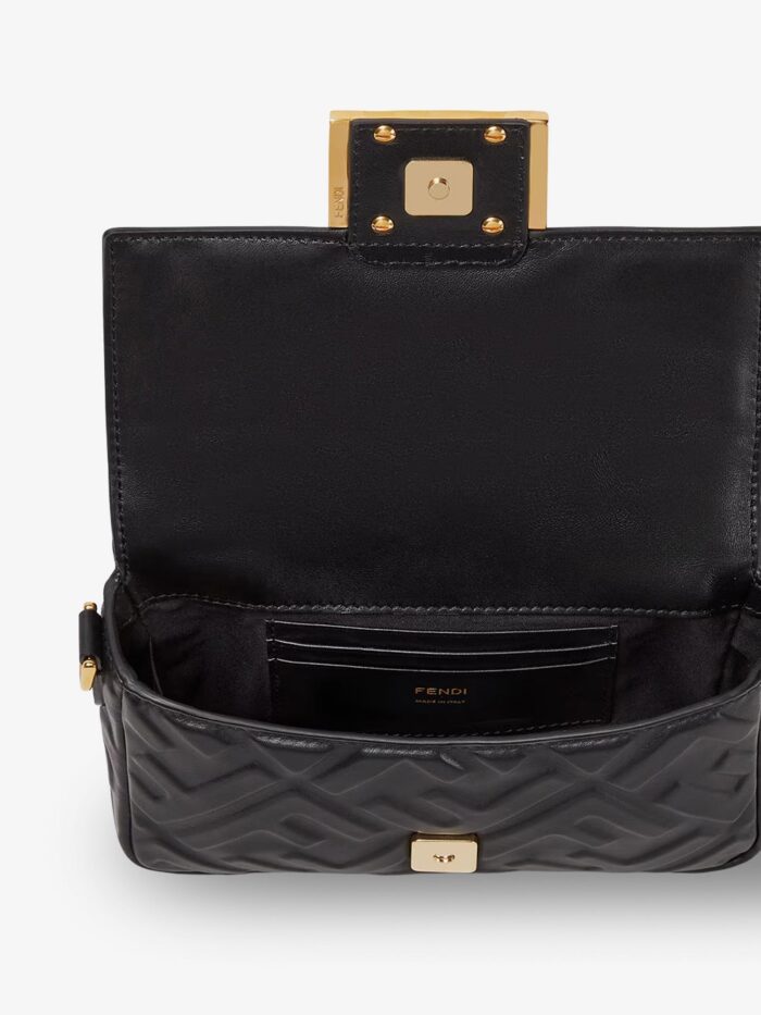 Fendi Baguette Mini Leather Shoulder Bag With Embossed FF Pattern