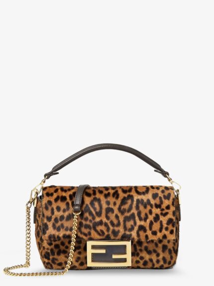 Baguette Mini Leather Shoulder Bag With Fendi Leo Print