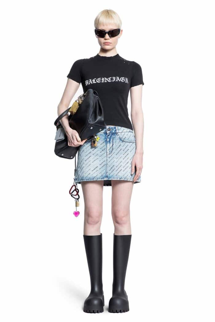 BALENCIAGA All Over Logo Low Waist Mini Skirt