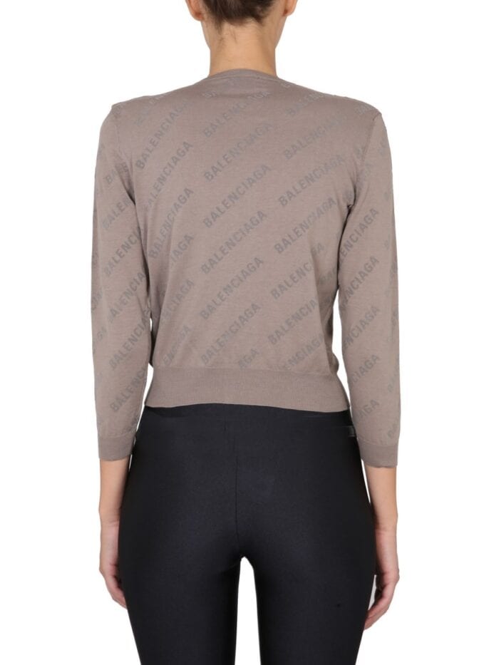 Balenciaga ALLOVER LOGO CROPPED CARDIGAN
