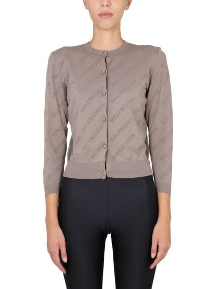 Balenciaga ALLOVER LOGO CROPPED CARDIGAN