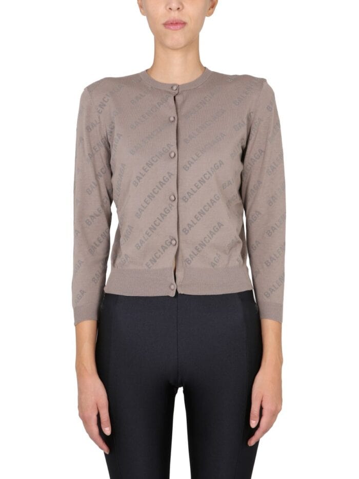 Balenciaga ALLOVER LOGO CROPPED CARDIGAN