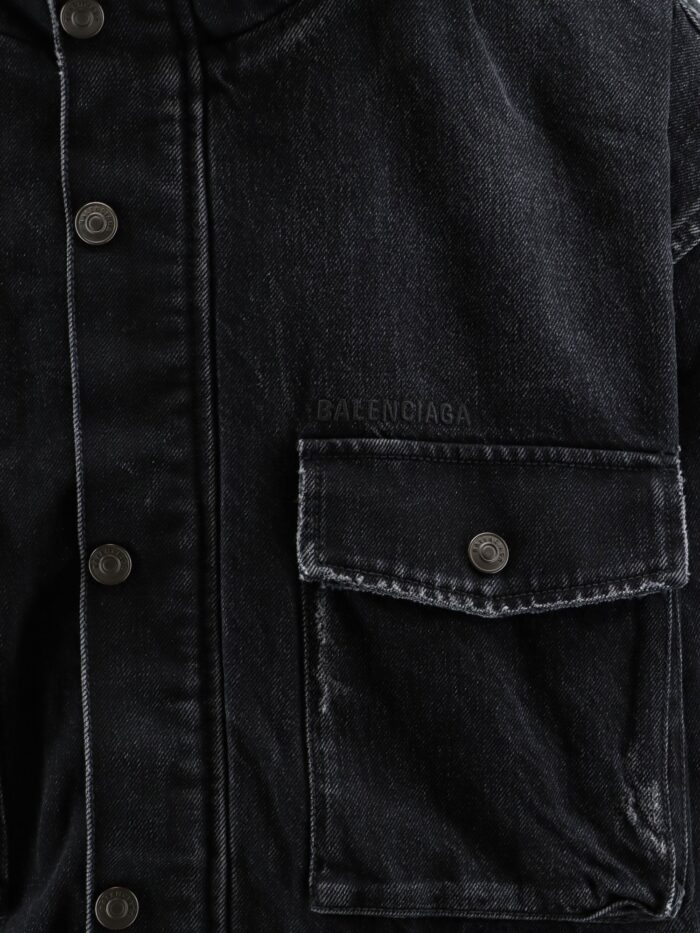 Balenciaga Black Denim Jacket With Embroidered Logo On The Front