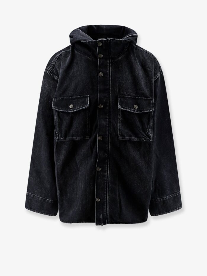 balenciaga black denim jacket with embroidered logo on the front Balenciaga Black Denim Jacket With Embroidered Logo On The Front