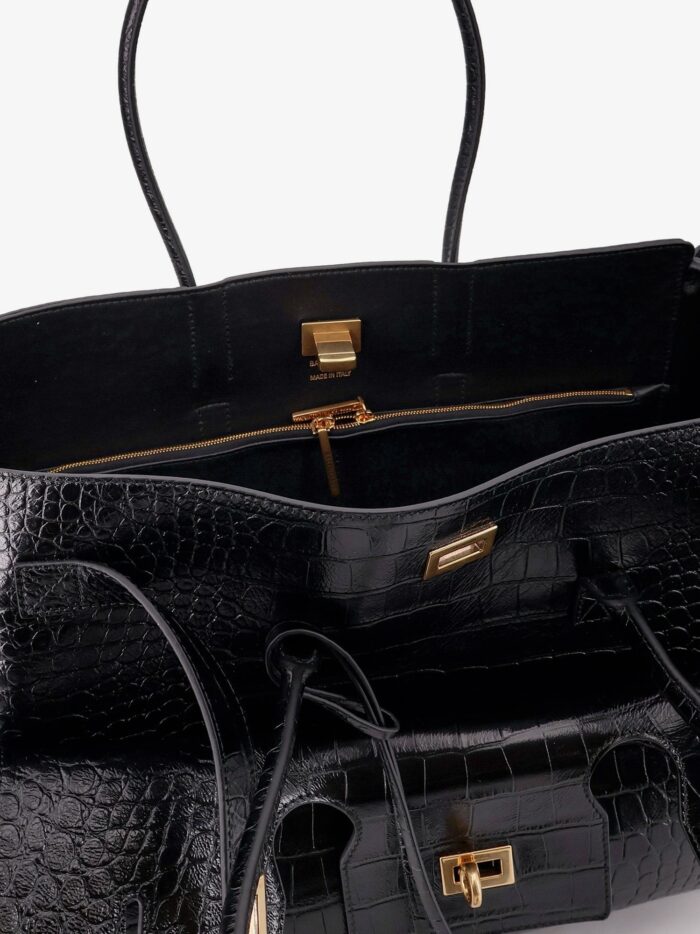 Balenciaga Carry All Bel Air Leather Shoulder Bag With Croco Effect