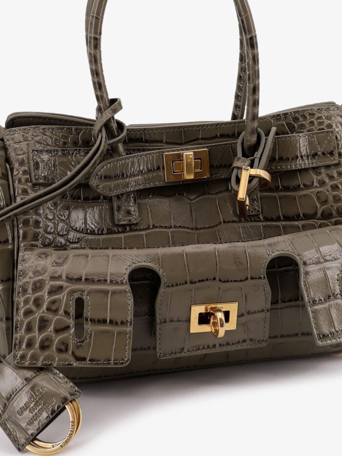 Balenciaga Carry All Bel Air Mini Leather Shoulder Bag With Croco Effect