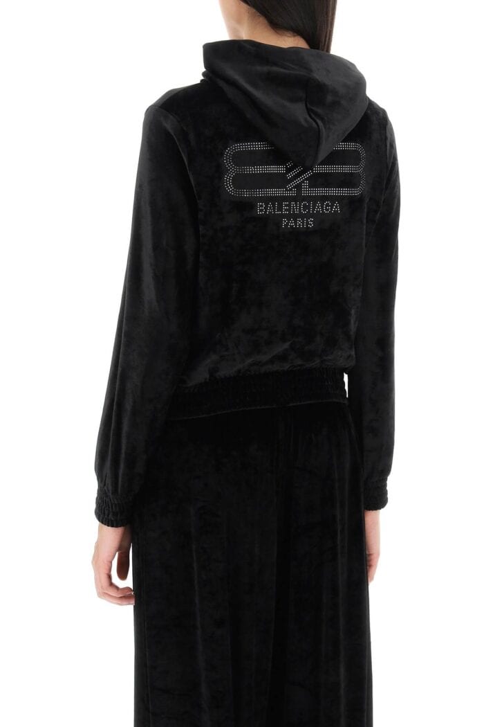 Balenciaga Chenille Hoodie With Back 'bb Paris' Logo In Rhinestones