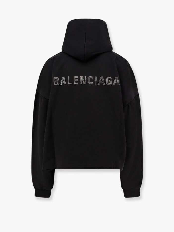 Balenciaga Cropped Cotton Sweatshirt With Rhinestones Logo