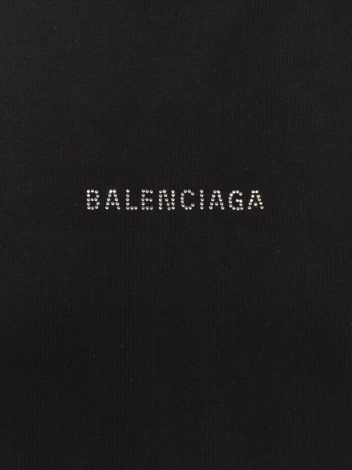 Balenciaga Cropped Cotton Sweatshirt With Rhinestones Logo