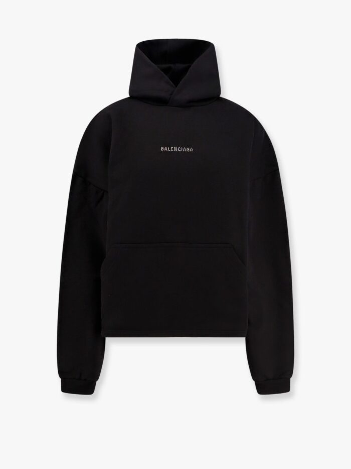 Balenciaga Cropped Cotton Sweatshirt With Rhinestones Logo