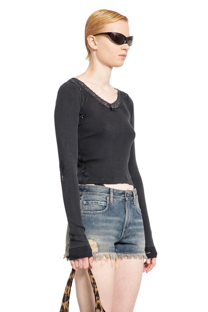 BALENCIAGA Distressed Lingerie Top In Ribbed Cotton