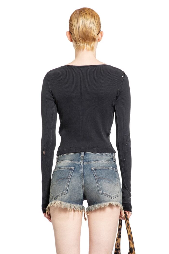 BALENCIAGA Distressed Lingerie Top In Ribbed Cotton