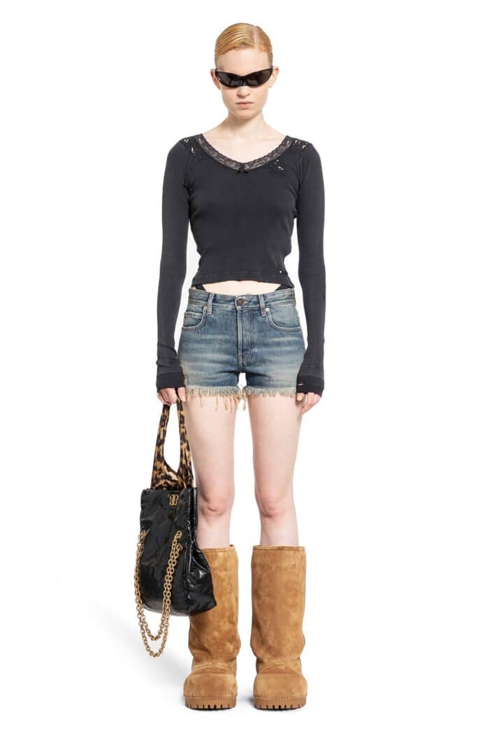 BALENCIAGA Distressed Lingerie Top In Ribbed Cotton