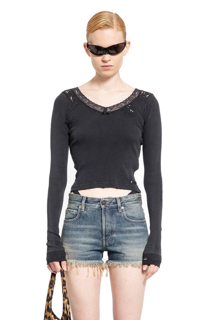 BALENCIAGA Distressed Lingerie Top In Ribbed Cotton