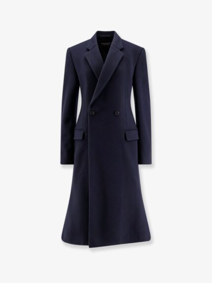 Balenciaga Godet Midi Double-breasted Wool Coat
