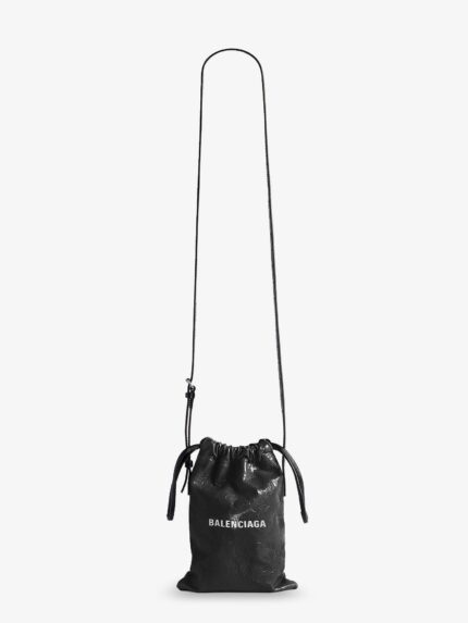 Balenciaga Leather Shopper Phone Holder With Lettering Logo On The Front