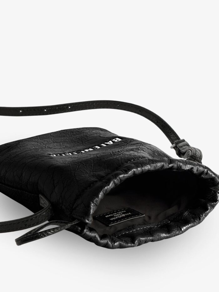 Balenciaga Leather Shopper Phone Holder With Lettering Logo On The Front