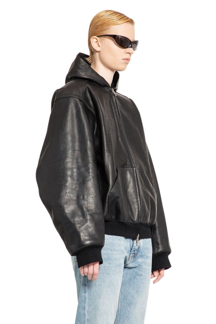 BALENCIAGA Lined Zip-up Hoodie Large Fit In Shiny Cowskin