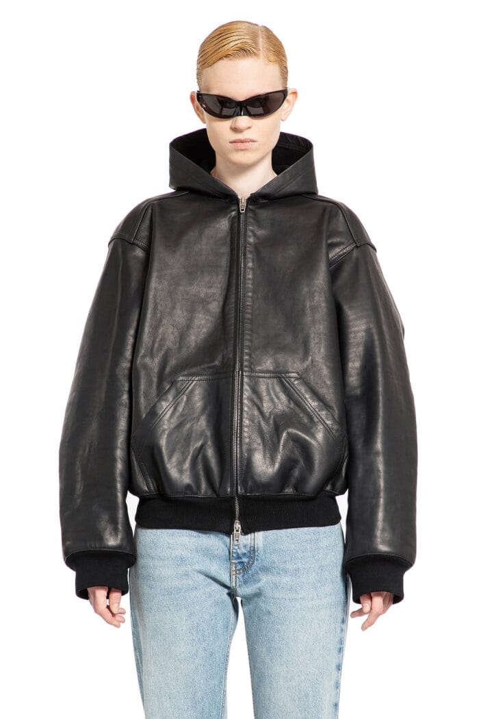 BALENCIAGA Lined Zip-up Hoodie Large Fit In Shiny Cowskin