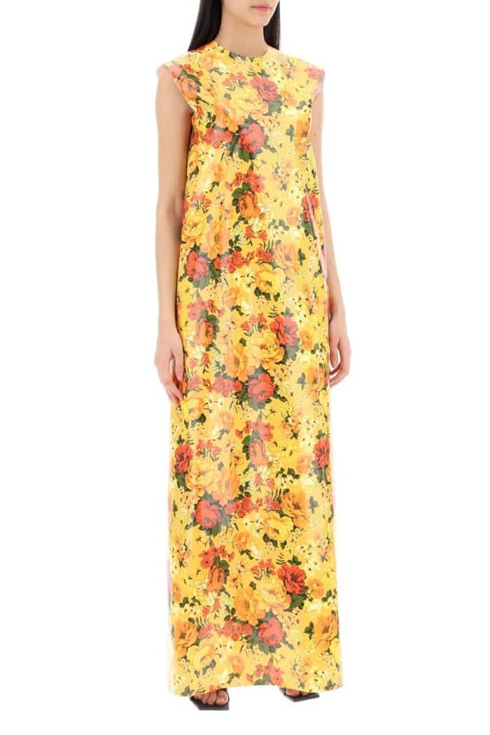 BALENCIAGA Maxi Sleeveless Faux Vinyl Floral Dress