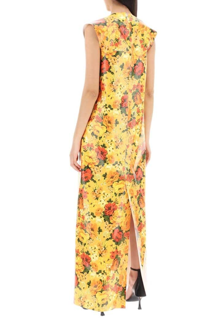 BALENCIAGA Maxi Sleeveless Faux Vinyl Floral Dress