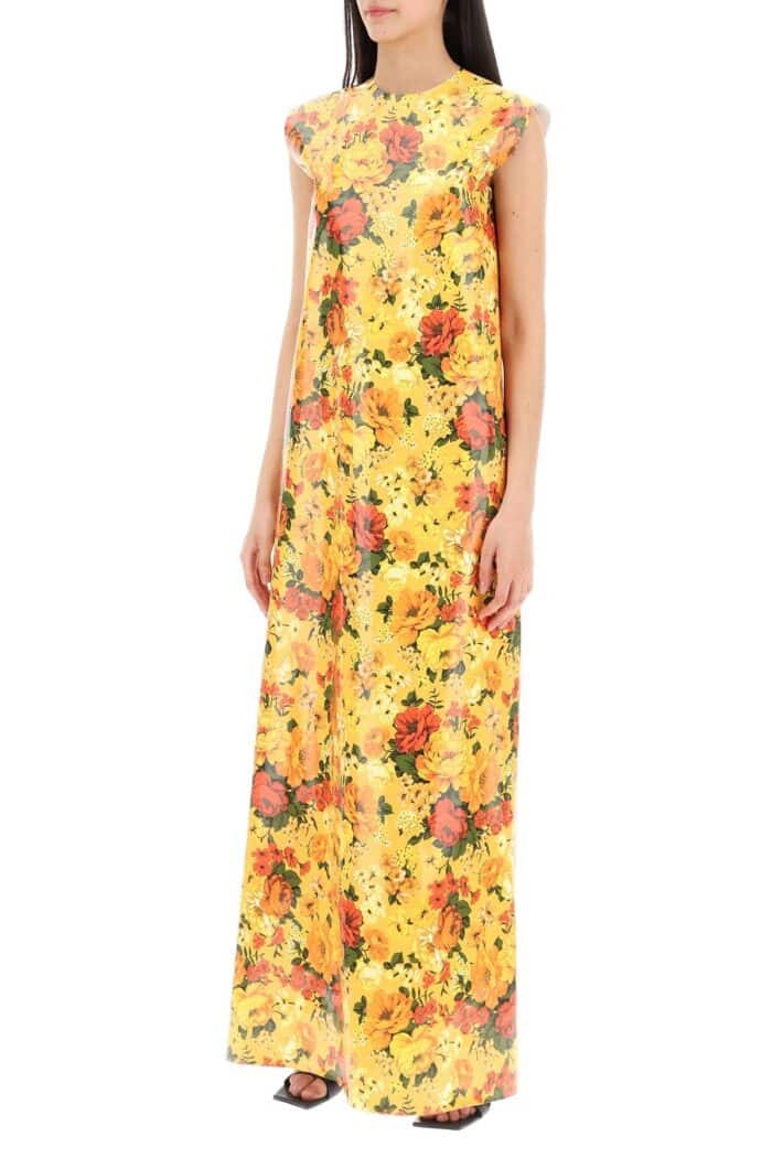 BALENCIAGA Maxi Sleeveless Faux Vinyl Floral Dress