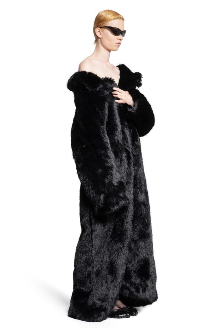 BALENCIAGA Off Shoulder Coat In Fake Fur