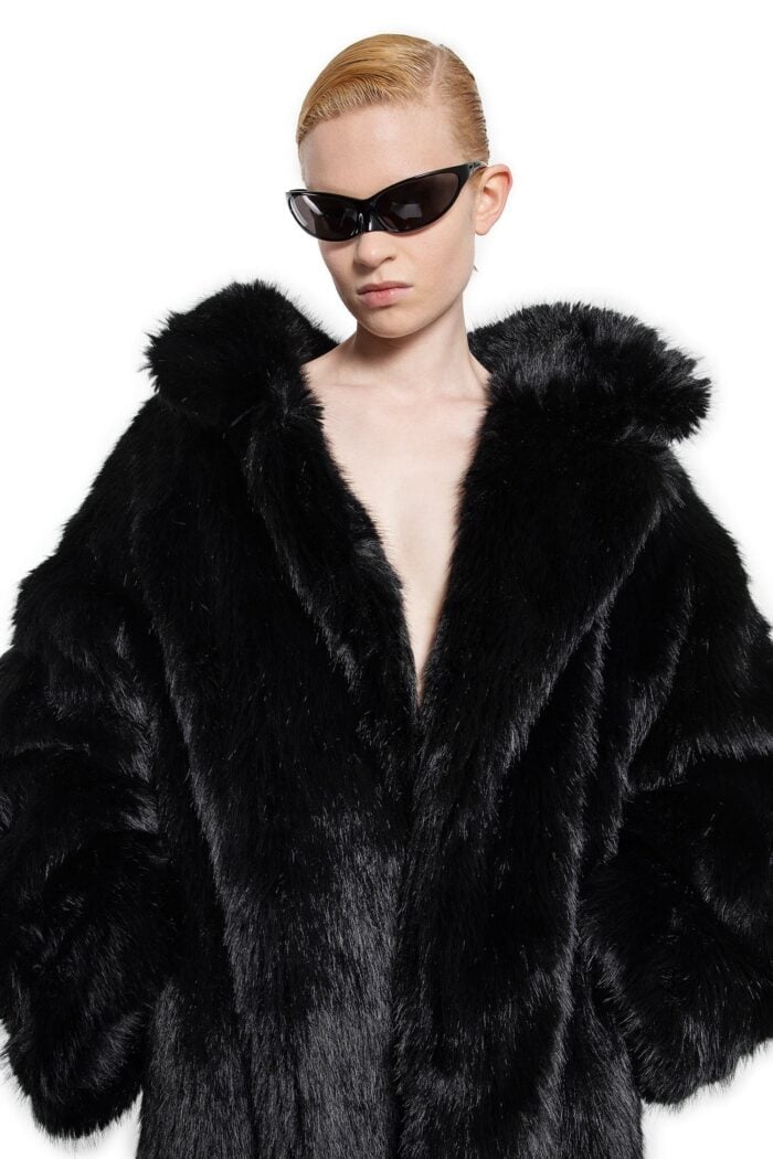 BALENCIAGA Off Shoulder Coat In Fake Fur