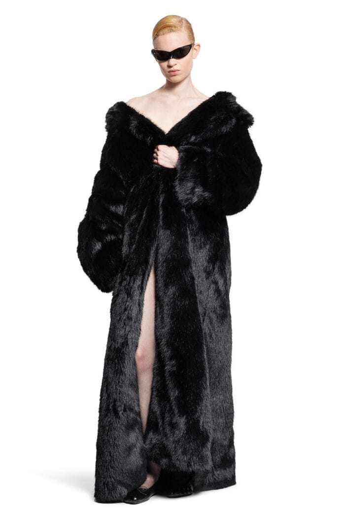 BALENCIAGA Off Shoulder Coat In Fake Fur